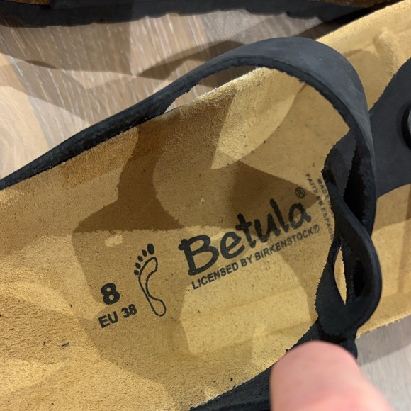 Betula by Birkenstock Black Strap Sandals with Tan Footbed - Picture 2 of 10